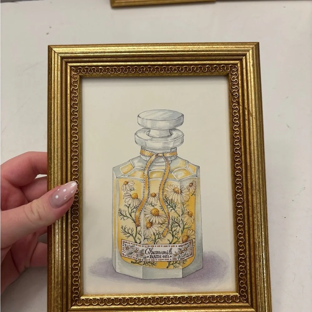 4 PC SET of FRAMED ART PRINTS - Bottles with Aroma/ bath oils